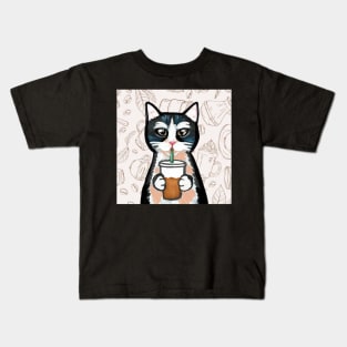 Cat with Coffee Kids T-Shirt